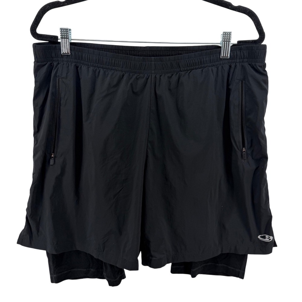 Icebreaker‎ Merino Cool-Lite Mens XL 2-in-1 Running Shorts Black Zipper Pockets